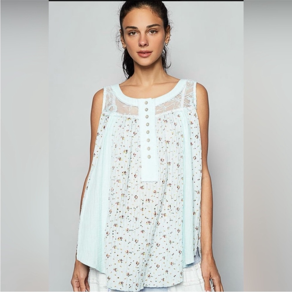 POL Blue Flowy Top NWOT